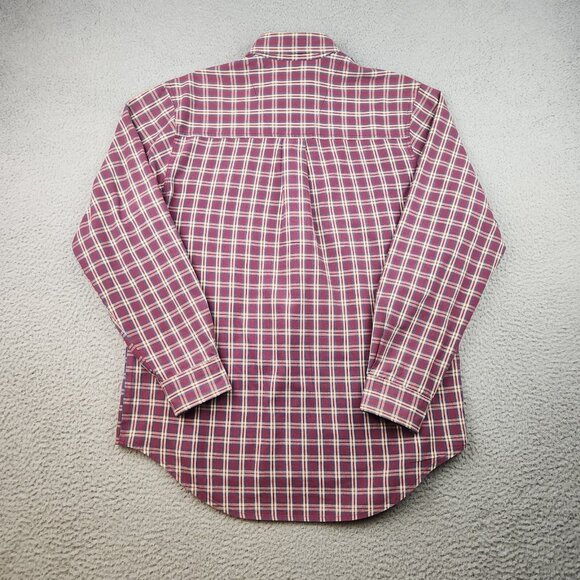 Vtg Wrangler Button Shirt Mens Medium Rugged Wear Brick Red Plaid Sawtooth Rodeo - Picture 2 of 11